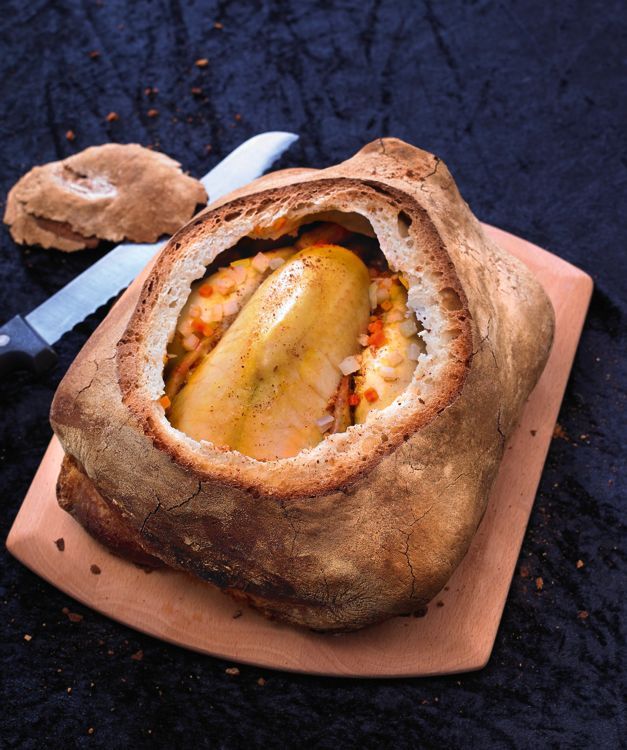 Poulet fermier en croûte de pain