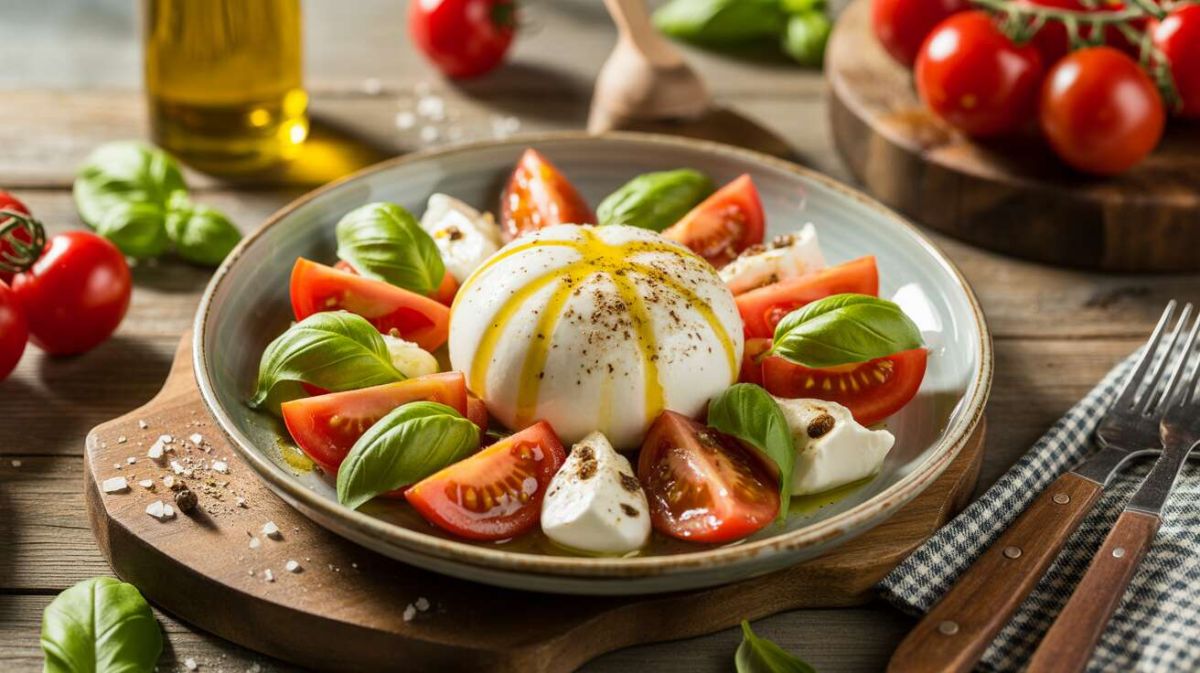Un plat estival savoureux : tomates, basilic et burrata