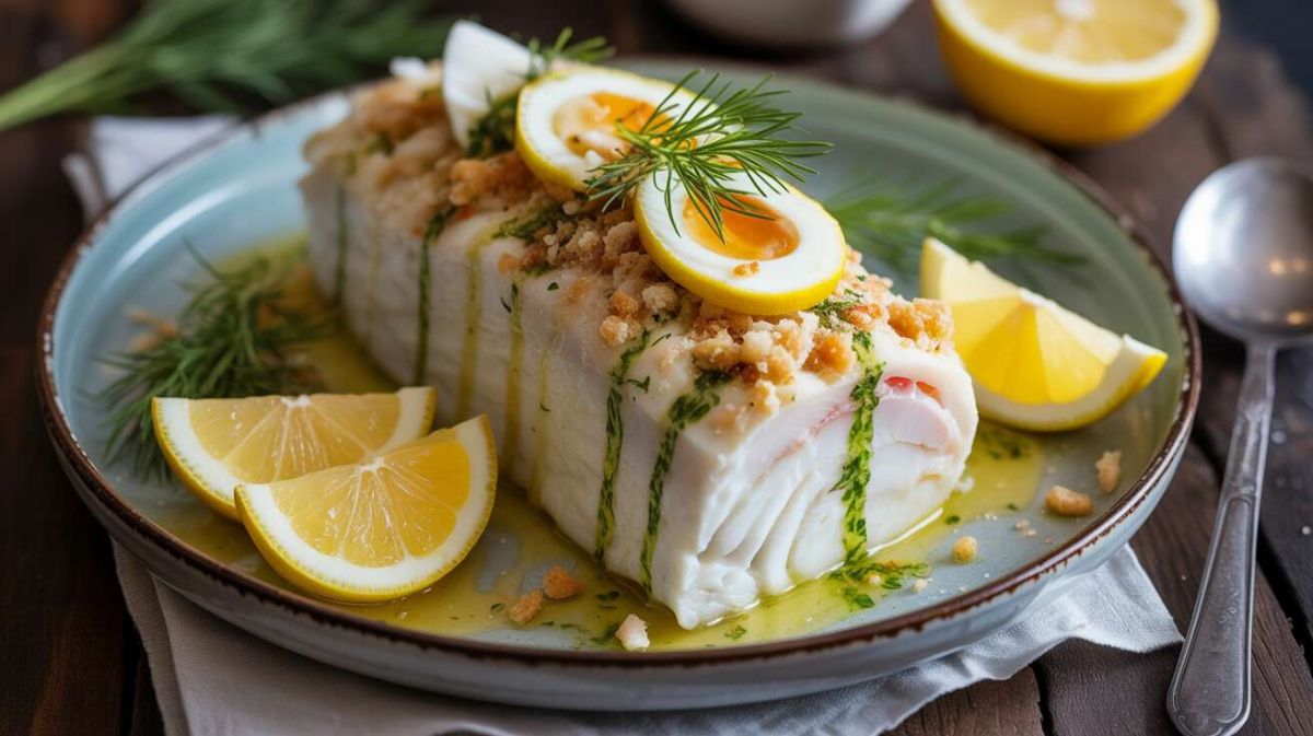 Dégustez un délicieux pain de poisson blanc avec une sauce citron légère