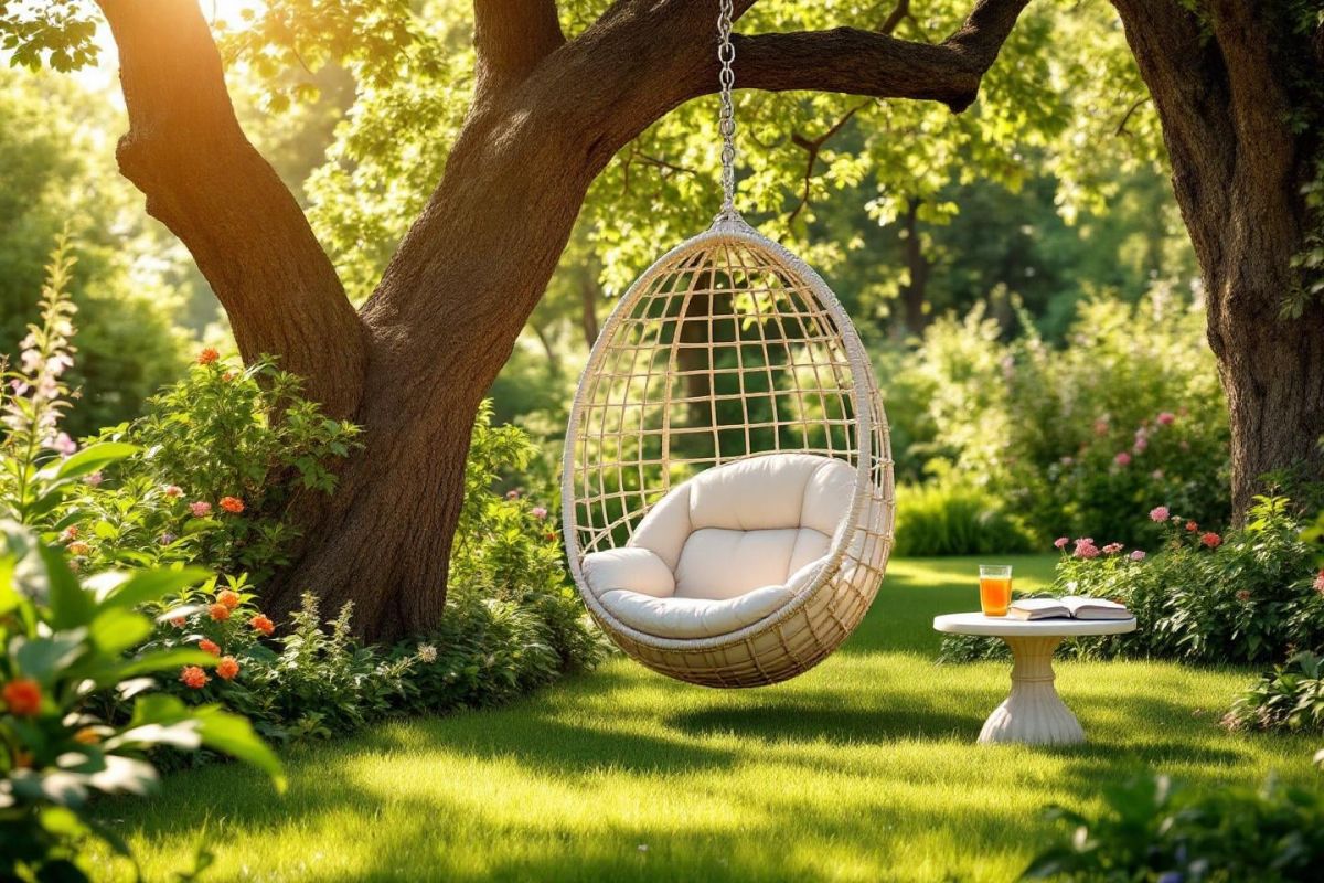 Un fauteuil suspendu pour faire la sieste au jardin à prix mini