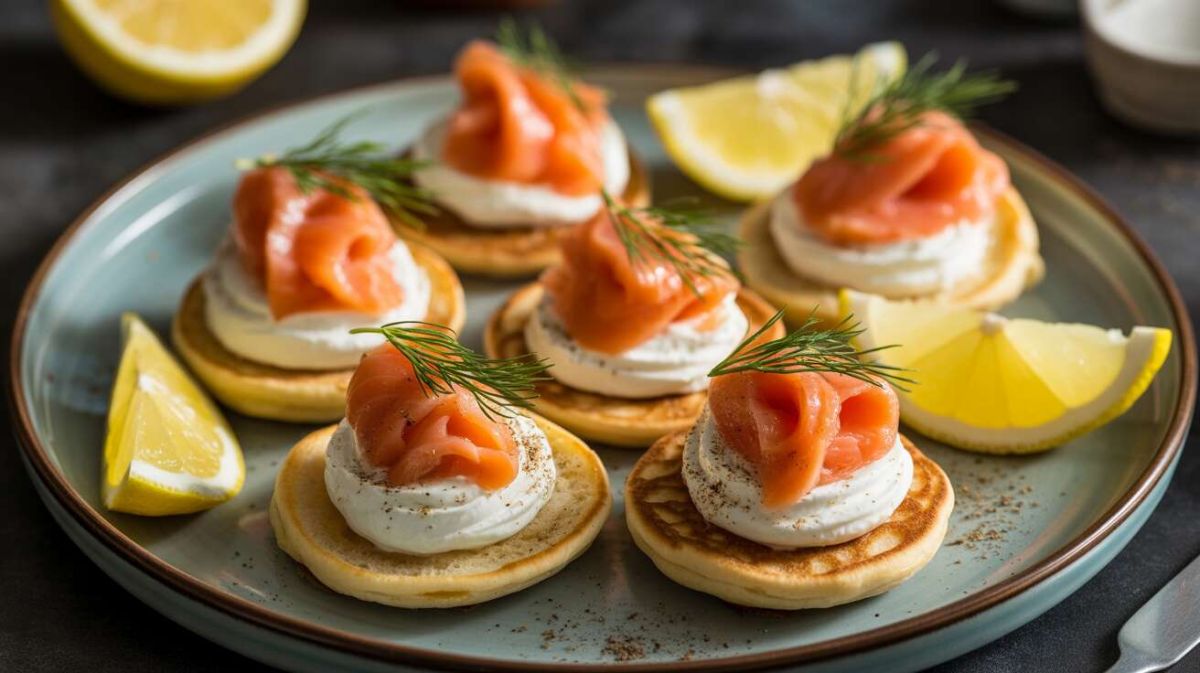 Savourez des mini-blinis au saumon fumé et aneth pour un apéritif chic