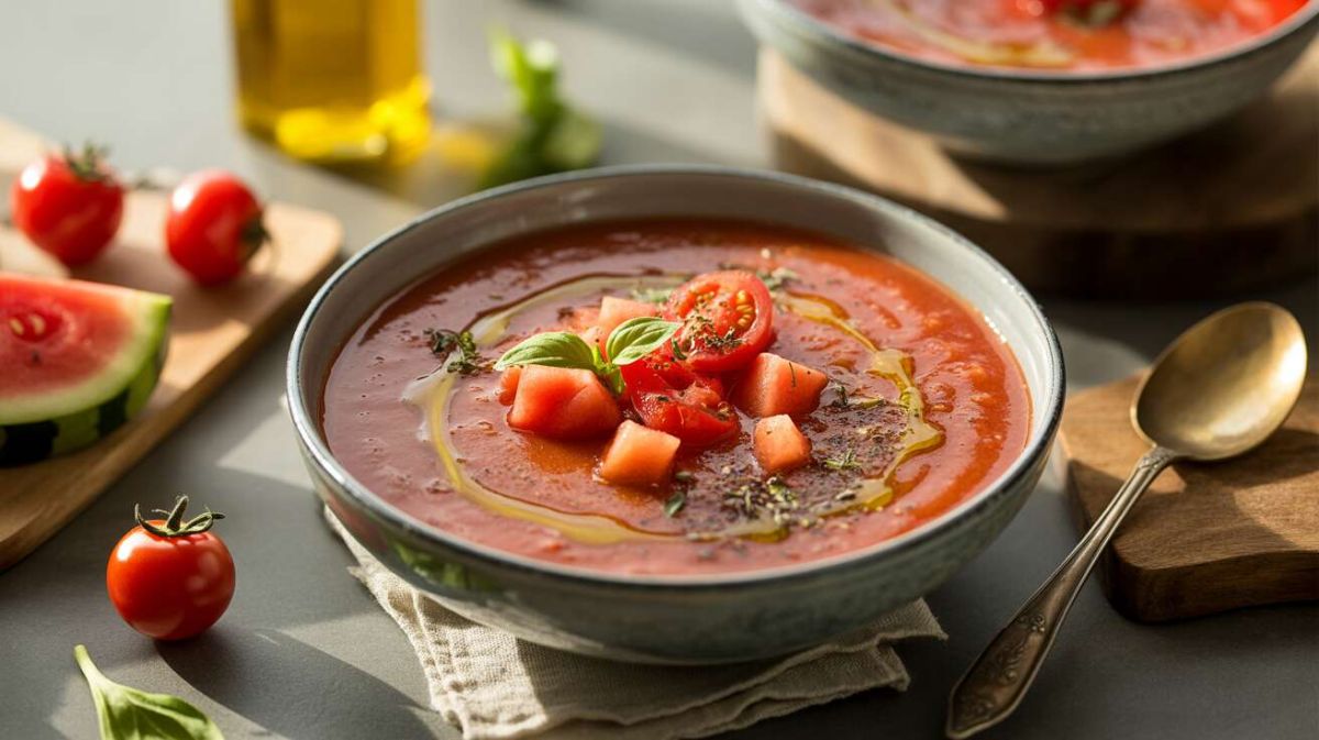 Un gaspacho de tomates cerises et pastèque pour égayer vos journées d'été