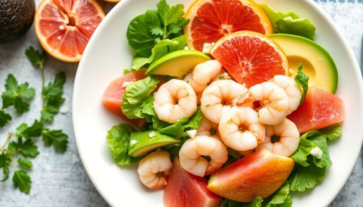 Salade d’avocats, pamplemousses et crevettes : recette fraîche et savoureuse